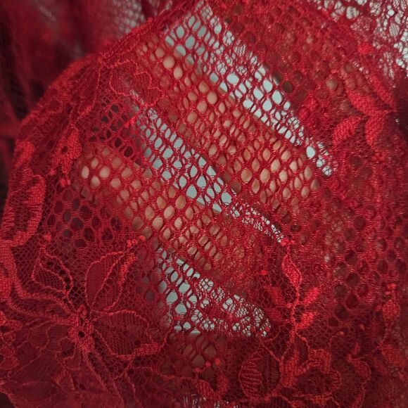 Victoria's Secret Sheer Mesh Lace Floral Red Robe Layer M/L Red No Belt - Picture 4 of 4